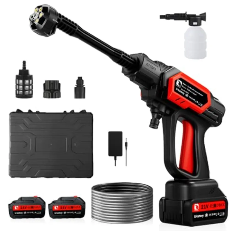 Cordless Pressure Washer 1000 PSI Portable Power Washer with 2pcs 21V Battery and Charger 6-in-1 Nozzle and 17FT Hose Handheld
Cordless Pressure Washer 1000 PSI Portable Power Washer with 2pcs 21V Battery and Charger 6-in-1 Nozzle and 17FT Hose Handheld