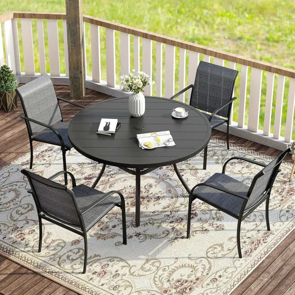 Original 5 Pieces Patio Dining Set for 4, Outdoor Furniture Set Includes Round Patio Table and 4 Patio Stackable Chairs
Original 5 Pieces Patio Dining Set for 4, Outdoor Furniture Set Includes Round Patio Table and 4 Patio Stackable Chairs