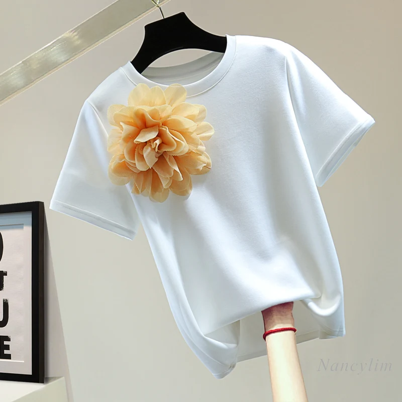 Detachable Flower Round Neck Short Sleeve T-shirt for Woman 2024 Summer Korean Style Loose Slimming Color Matching Straight Top
Detachable Flower Round Neck Short Sleeve T-shirt for Woman 2024 Summer Korean Style Loose Slimming Color Matching Straight Top