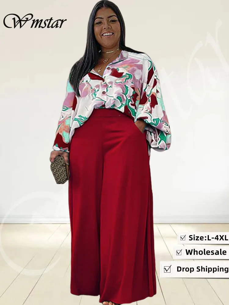 Wmstar Plus Size Sets Shirts Tops and Pants 2 Piece Women Print Pockets Wide Leg Office Lady Fashion Matching Suit Dropshipping
Wmstar Plus Size Sets Shirts Tops and Pants 2 Piece Women Print Pockets Wide Leg Office Lady Fashion Matching Suit Dropshipping
