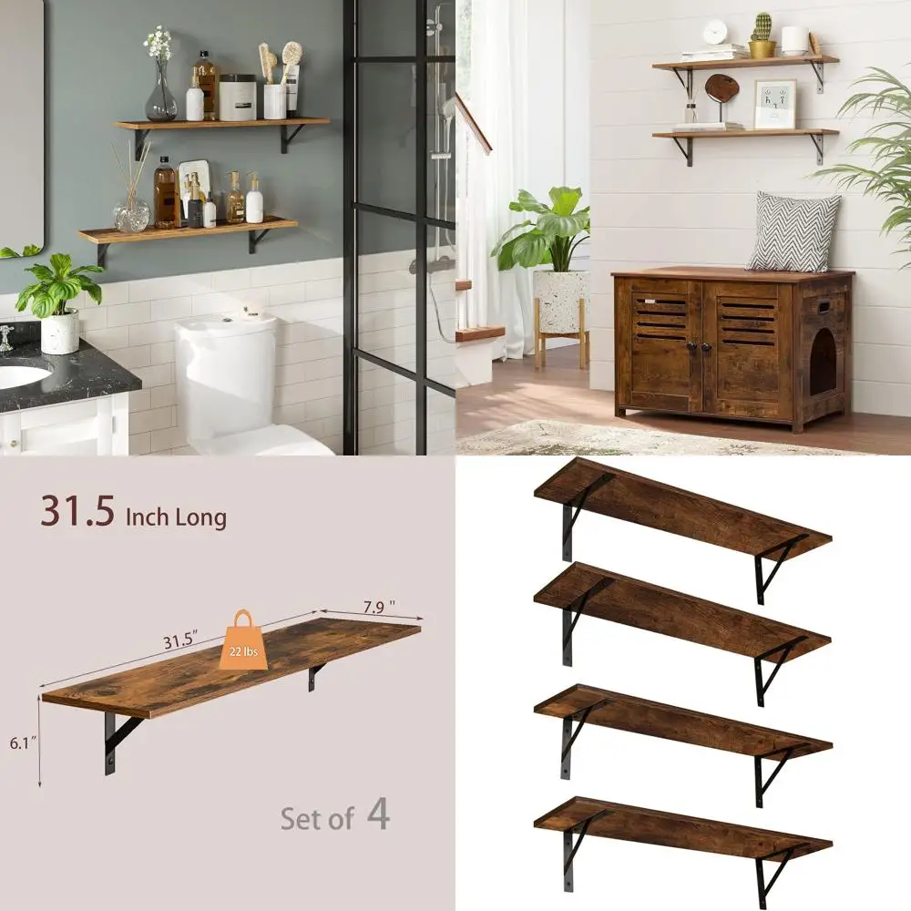 Extra Large Wall Mounted Shelves Set of 4, 31.5 Inch Storage Ledges for Living Room, Bathroom, Bedroom, Kitchen, Rustic Brown
Extra Large Wall Mounted Shelves Set of 4, 31.5 Inch Storage Ledges for Living Room, Bathroom, Bedroom, Kitchen, Rustic Brown