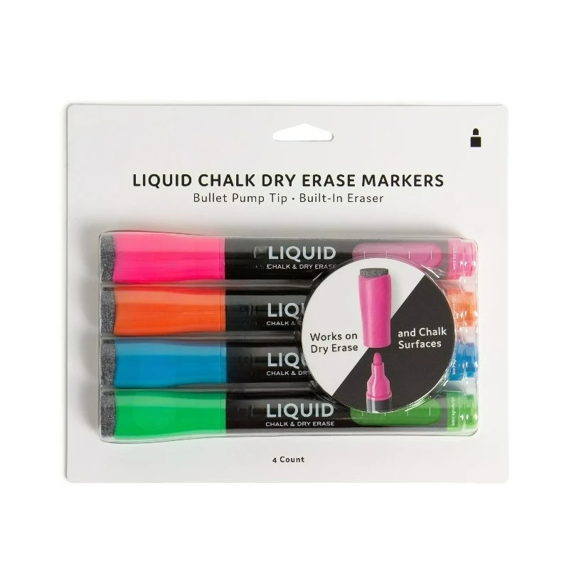 Liquid Chalk and Dry Erase Markers, Bullet Tip (3mm), Multi-Color, 4 Count
Liquid Chalk and Dry Erase Markers, Bullet Tip (3mm), Multi-Color, 4 Count