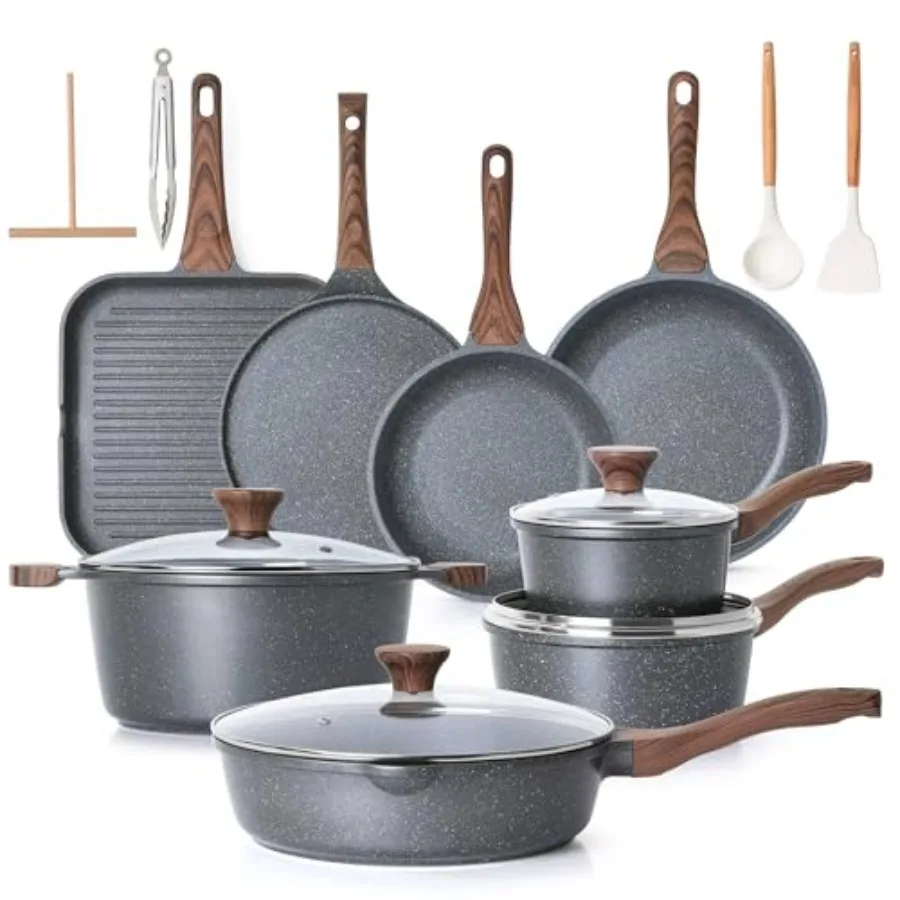Nonstick Granite Cookware Set for Kitchen Use, Stone-Coated Pots and Pans, Gray, Non Toxic PFOA PFOS Free Healthy Coating with
Nonstick Granite Cookware Set for Kitchen Use, Stone-Coated Pots and Pans, Gray, Non Toxic PFOA PFOS Free Healthy Coating with