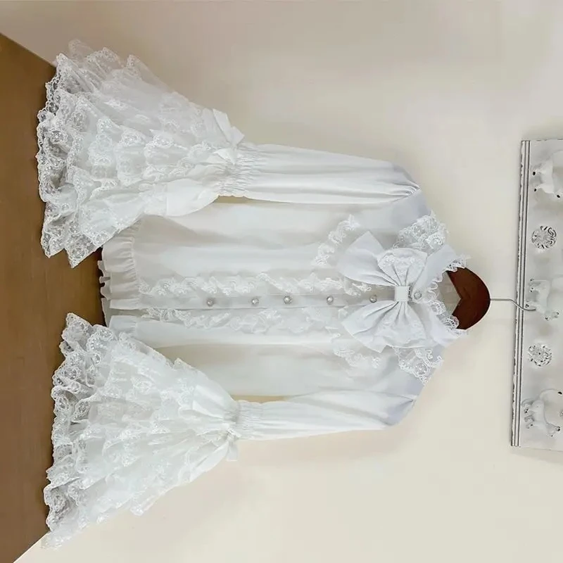 Милая женская блузка в стиле Лолита с кружевом, с длинным рукавом, для ношения под JSK, с бантом, белая, розовая
Милая женская блузка в стиле Лолита с кружевом, с длинным рукавом, для ношения под JSK, с бантом, белая, розовая