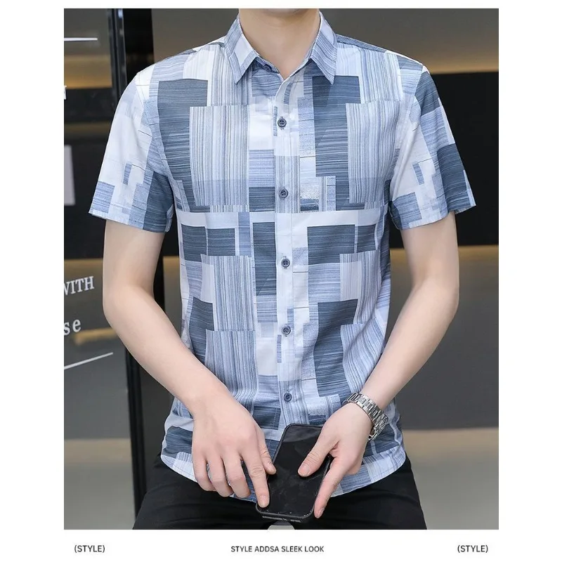 Men's Blue Geometric Print Short Sleeve Button Down Shirt Turn Down Collar Casual Business Top For Daily Wear
Men's Blue Geometric Print Short Sleeve Button Down Shirt Turn Down Collar Casual Business Top For Daily Wear
