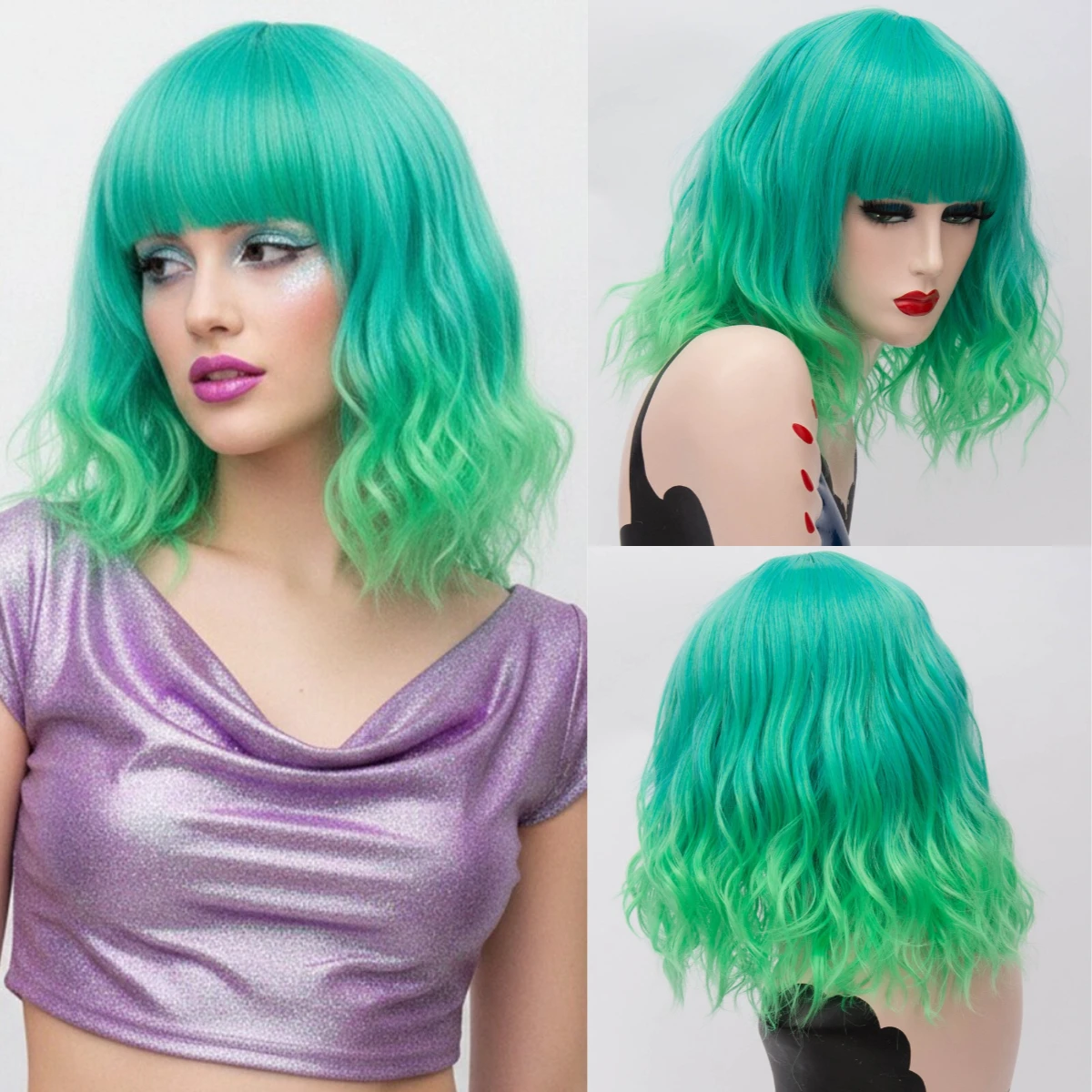 Gradient Green Short Curly Wig with Bangs Heat Resistant Synthetic Hair Wigs for Women Daily Party Cosplay
Gradient Green Short Curly Wig with Bangs Heat Resistant Synthetic Hair Wigs for Women Daily Party Cosplay