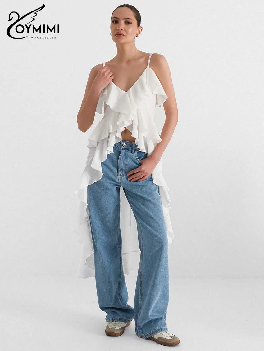 Oymimi Women's White Ruffled Cami Top 2026 Spring Spaghetti Strap V-Neck High Low Asymmetrical Hem Layered Trendy Chic Outfit
Oymimi Women's White Ruffled Cami Top 2026 Spring Spaghetti Strap V-Neck High Low Asymmetrical Hem Layered Trendy Chic Outfit