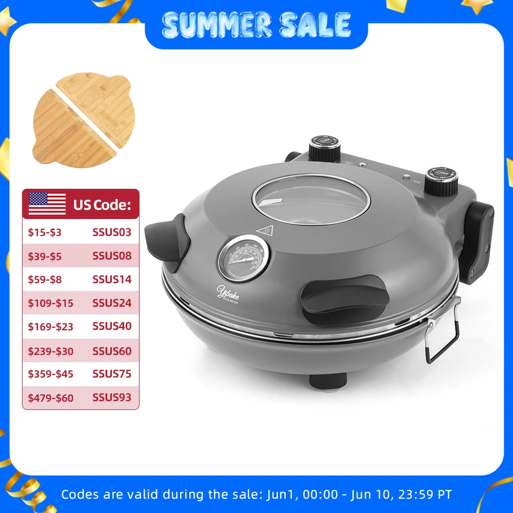 12’’ Electric Pizza Oven Indoor Countertop Oven Pizza Maker 1200W 5-Min Crisp Dual Knob Control Gray
12’’ Electric Pizza Oven Indoor Countertop Oven Pizza Maker 1200W 5-Min Crisp Dual Knob Control Gray