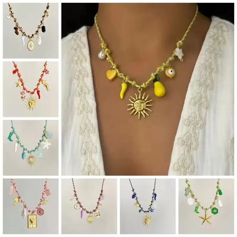 Vintage Knotting Rope Chain Pearl Accent Colorful Starfish Pendant Necklace Dopamine Style Beach Style Necklace Gift
Vintage Knotting Rope Chain Pearl Accent Colorful Starfish Pendant Necklace Dopamine Style Beach Style Necklace Gift