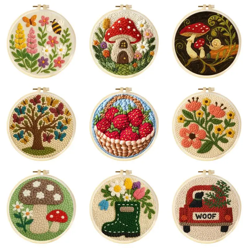 Punch Needle Embroidery Kit for Beginners Mushroom Floral Poking Embroidery Frame Set Fruit Patterns Yarn Painting DIY Craft
Punch Needle Embroidery Kit for Beginners Mushroom Floral Poking Embroidery Frame Set Fruit Patterns Yarn Painting DIY Craft