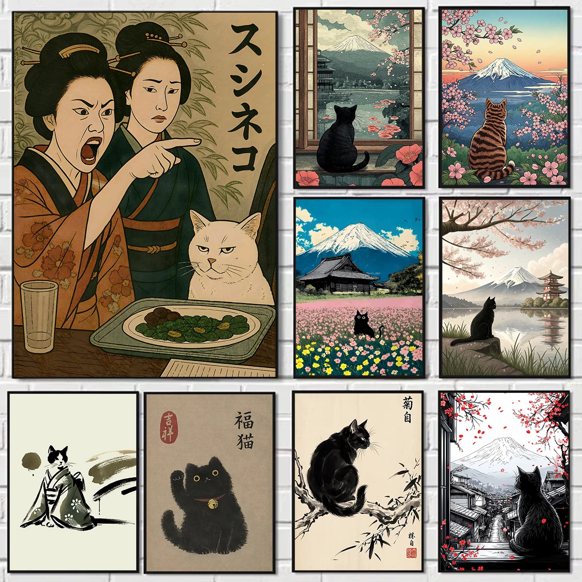 1pc frameless Vintage Ukiyo-e Japanese Kimono Cat Fuji Landscape Funny Animals Poster Printed Wall Art Pictures Canvas Painting
1pc frameless Vintage Ukiyo-e Japanese Kimono Cat Fuji Landscape Funny Animals Poster Printed Wall Art Pictures Canvas Painting