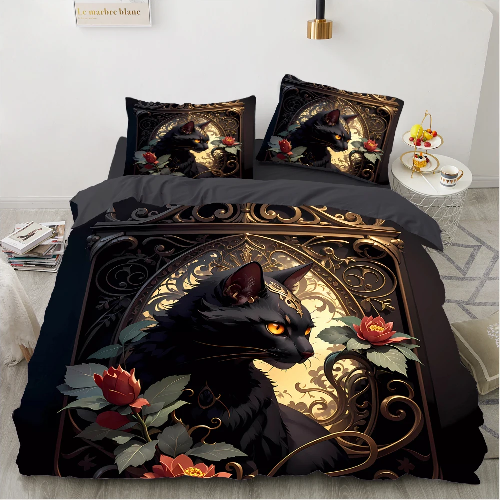 Modern Bedding Set Queen/King – 3D Cat Duvet Cover Set & Bed Linen | 240x220 200x200cm (Black Cat Red Flowers Gold Patterns)
Modern Bedding Set Queen/King – 3D Cat Duvet Cover Set & Bed Linen | 240x220 200x200cm (Black Cat Red Flowers Gold Patterns)