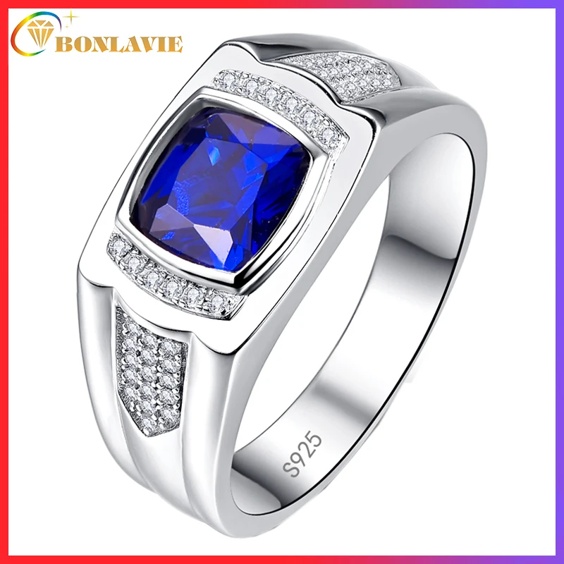 BONLAVIE Classic Blue Sapphire Wedding Ring For Men Genuine 925 Sterling Silver Rings Hombre Suena With Gift Box
BONLAVIE Classic Blue Sapphire Wedding Ring For Men Genuine 925 Sterling Silver Rings Hombre Suena With Gift Box