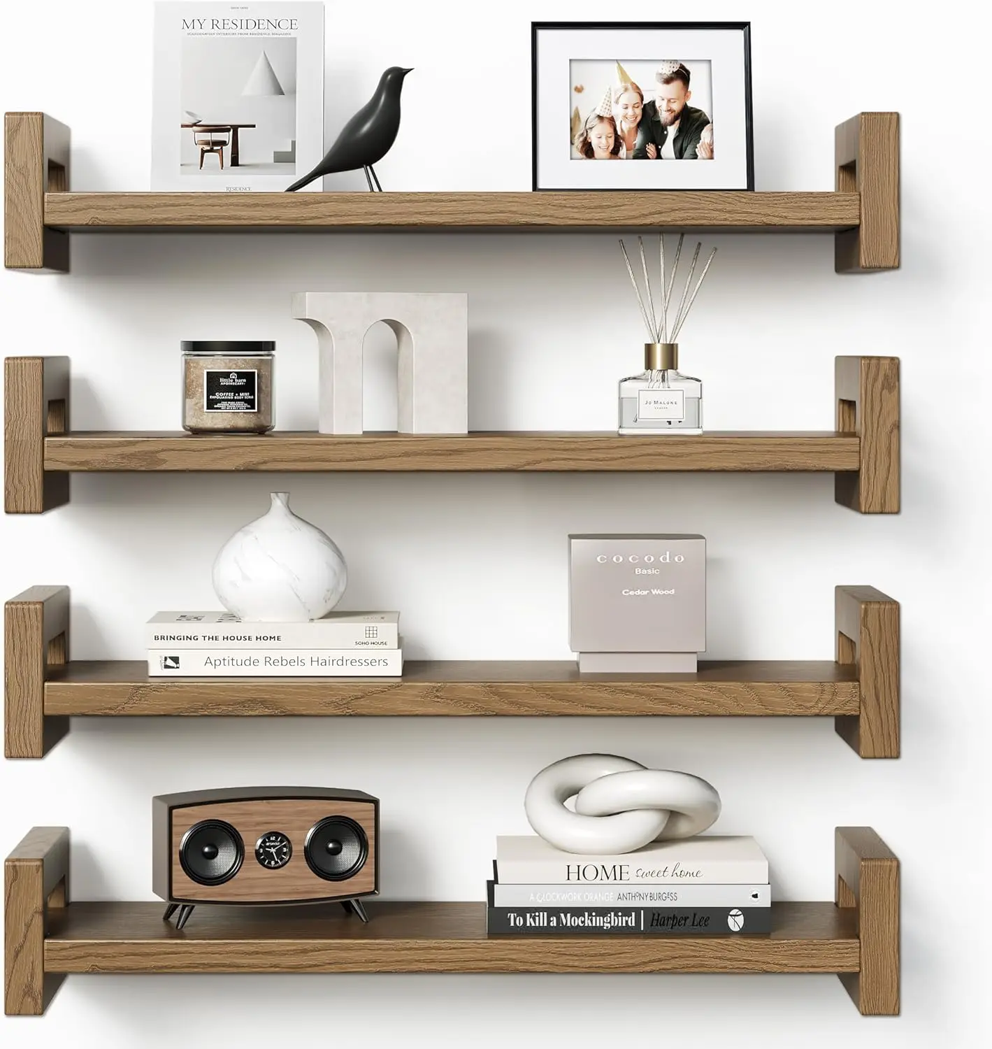 Floating Shelves for Wall, Set of 4 Solid Wood Wall Mounted Shelves, 16" Rustic Walnut Display Shelf with Reinforced Ha
Floating Shelves for Wall, Set of 4 Solid Wood Wall Mounted Shelves, 16" Rustic Walnut Display Shelf with Reinforced Ha