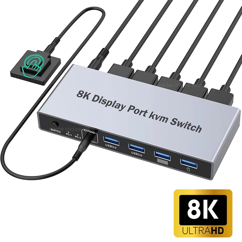 8K@60Hz Displayport KVM Switch 2 in 1 out 4K@144Hz DP 1.4 USB 3.0 KVM Switcher 2x1 Display for 2 PC Share Monitor Keyboard Mouse
8K@60Hz Displayport KVM Switch 2 in 1 out 4K@144Hz DP 1.4 USB 3.0 KVM Switcher 2x1 Display for 2 PC Share Monitor Keyboard Mouse