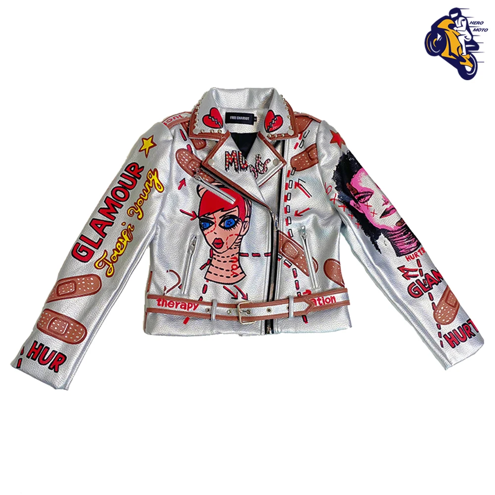 Women's Motorcycle Leather Jacket Graffiti Woman's Biker Coat PU Material Motorcycle Jacket Rivet Decoration Punk Jacket Rock
Women's Motorcycle Leather Jacket Graffiti Woman's Biker Coat PU Material Motorcycle Jacket Rivet Decoration Punk Jacket Rock