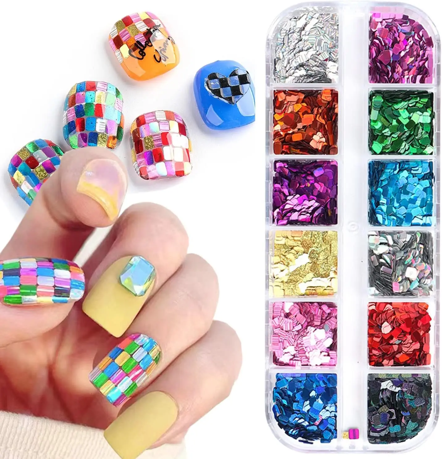 12 Colors Square Glitter Nail Art Sequins, Holographic 3D Flakes for DIY Manicure, Shiny Nail Decorations for Women
12 Colors Square Glitter Nail Art Sequins, Holographic 3D Flakes for DIY Manicure, Shiny Nail Decorations for Women