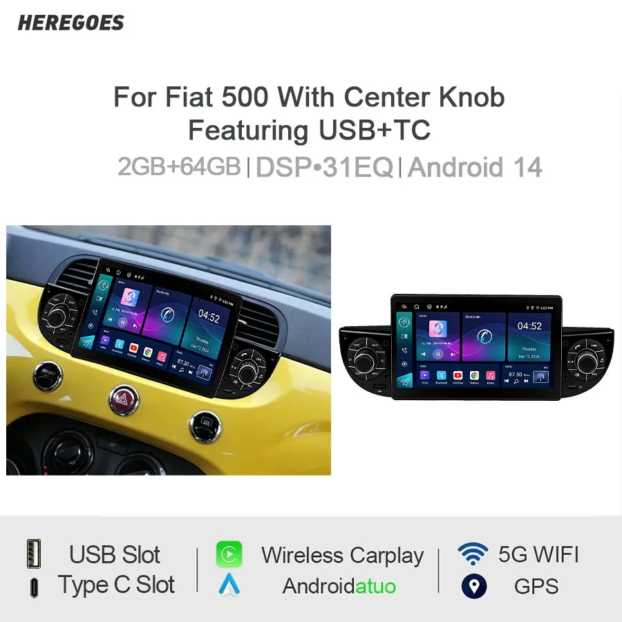 7" Android Car Radio Type-C For Fiat 500 With Center Knob Featuring USB CarPlay Android Auto GPS Nav Bluetooth Steering Control
7" Android Car Radio Type-C For Fiat 500 With Center Knob Featuring USB CarPlay Android Auto GPS Nav Bluetooth Steering Control