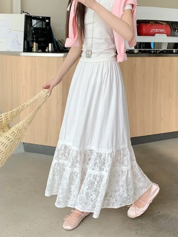 Beautiful Lace Splice f Skirt Women's plus Size Loose Drapey White Versatile Long Dr Casual Polyester Fiber Summer Skirt
Beautiful Lace Splice f Skirt Women's plus Size Loose Drapey White Versatile Long Dr Casual Polyester Fiber Summer Skirt