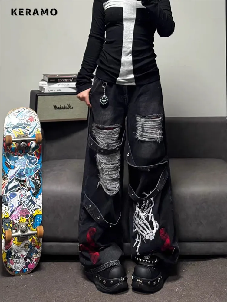 Женские повседневные джинсовые брюки в стиле ретро с поясом, мешковатые джинсы в стиле гранж, зимние рваные прямые брюки 2025, Y2K 2000-х годов 
Женские повседневные джинсовые брюки в стиле ретро с поясом, мешковатые джинсы в стиле гранж, зимние рваные прямые брюки 2025, Y2K 2000-х годов