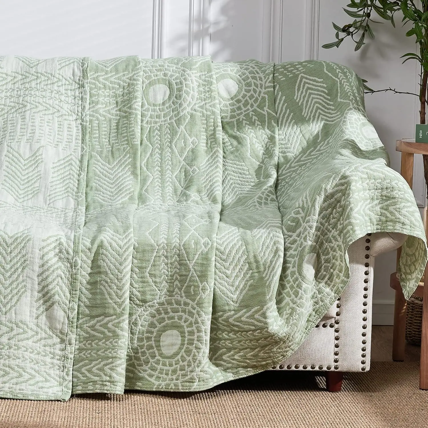 Muslin Lightweight Twin Size Throw Blanket Reversible for Couch Soft Cozy All Season 3-Layer Throw Coverlet Blanket
Muslin Lightweight Twin Size Throw Blanket Reversible for Couch Soft Cozy All Season 3-Layer Throw Coverlet Blanket