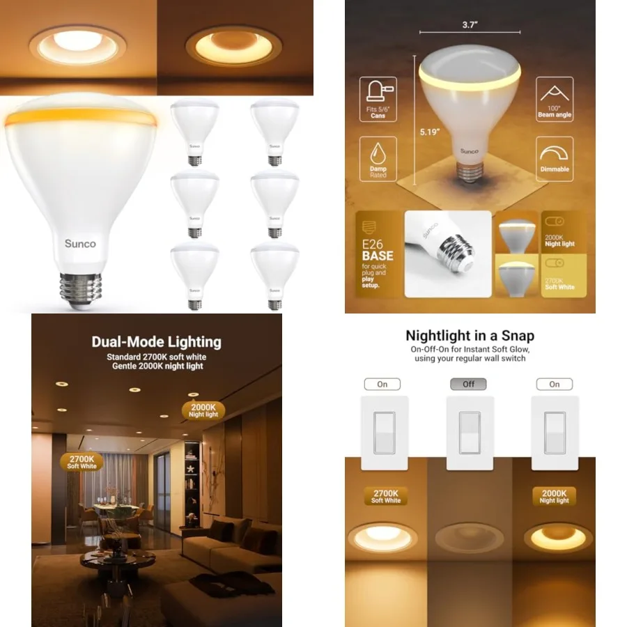 Sunco 6 Pack BR30 Night Light, Sleep Light Bulb, Blue Light Blocking for Lamp, Bedroom, Mood Soothing, Nursery, 8.5W=55W, 2CCT
Sunco 6 Pack BR30 Night Light, Sleep Light Bulb, Blue Light Blocking for Lamp, Bedroom, Mood Soothing, Nursery, 8.5W=55W, 2CCT