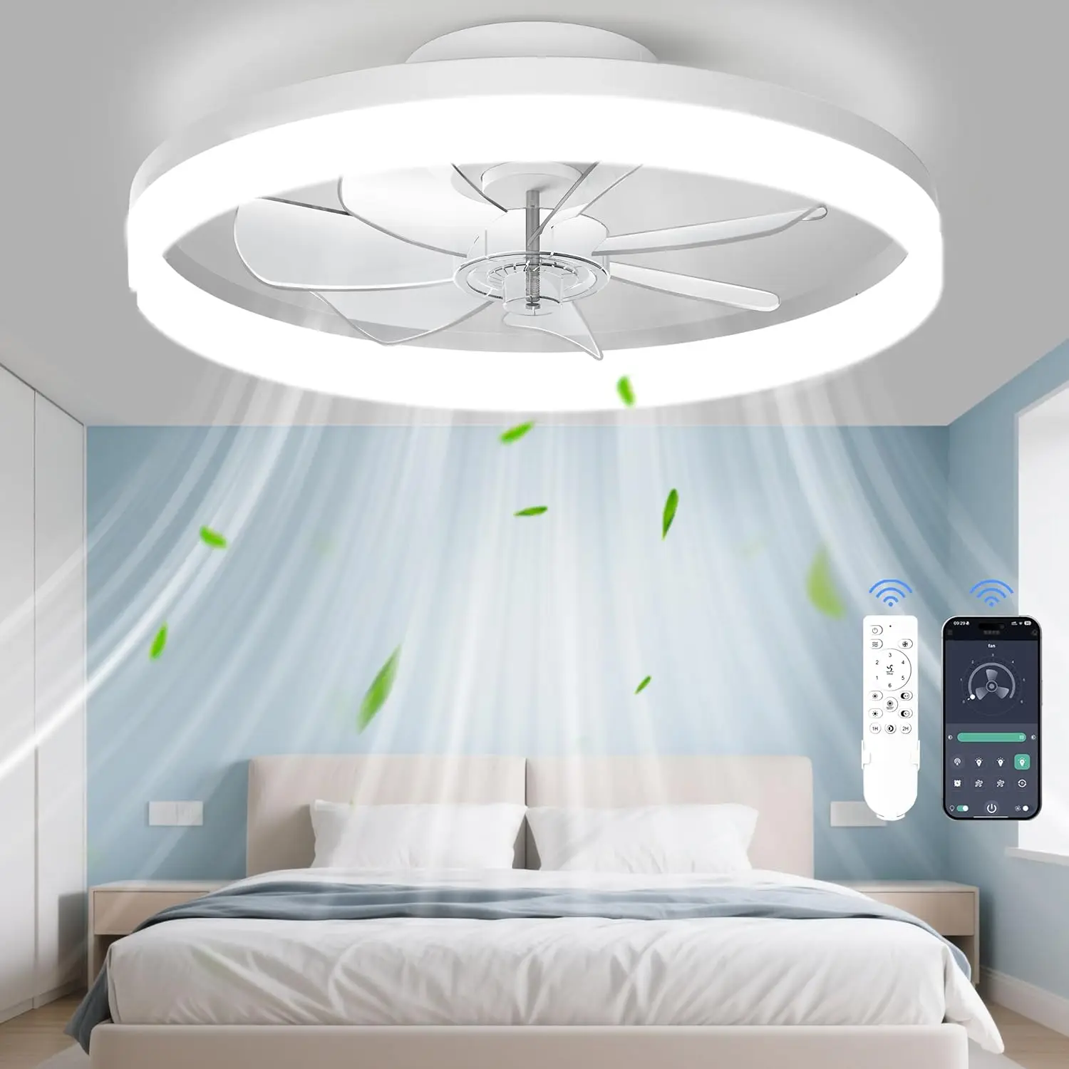 Ceiling Fans with Lights and Remote, 20" Foldable Low Profile Ceiling Fan, Stepless Color Temp & 6 Speeds for Bedroom
Ceiling Fans with Lights and Remote, 20" Foldable Low Profile Ceiling Fan, Stepless Color Temp & 6 Speeds for Bedroom