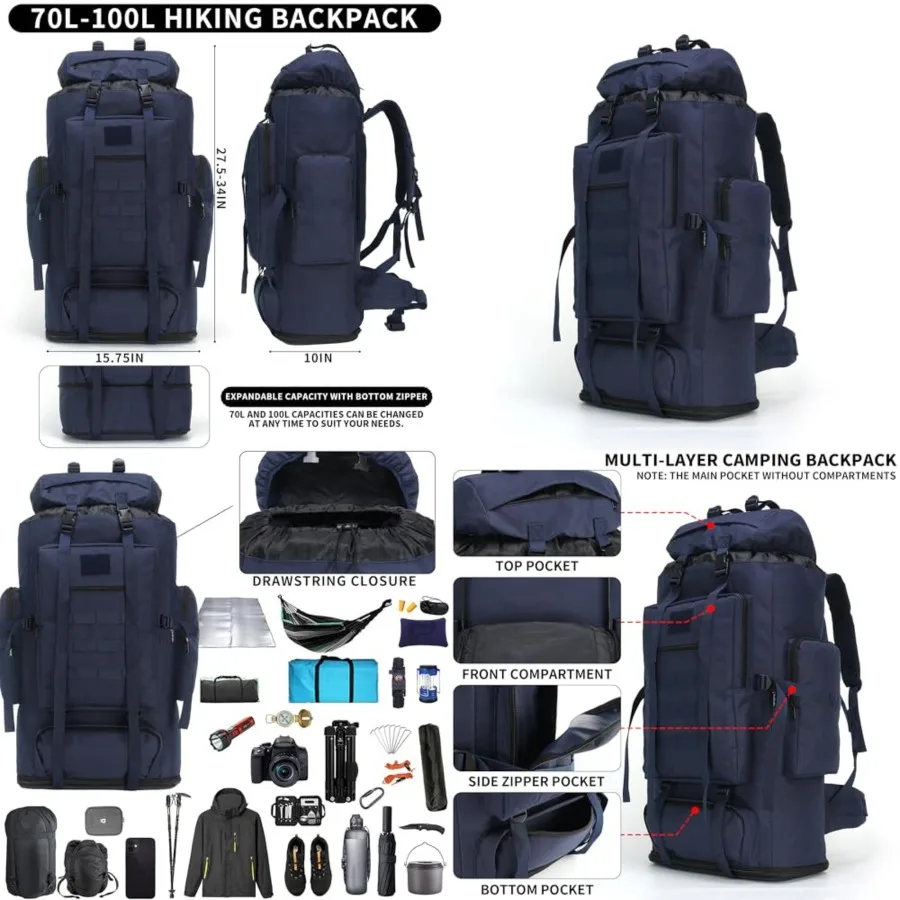 Hiking Backpack for Men 70L/100L Camping Backpack Military Rucksack Molle 3 Days Assault Pack for Climbing Camping Backpack, 3
Hiking Backpack for Men 70L/100L Camping Backpack Military Rucksack Molle 3 Days Assault Pack for Climbing Camping Backpack, 3