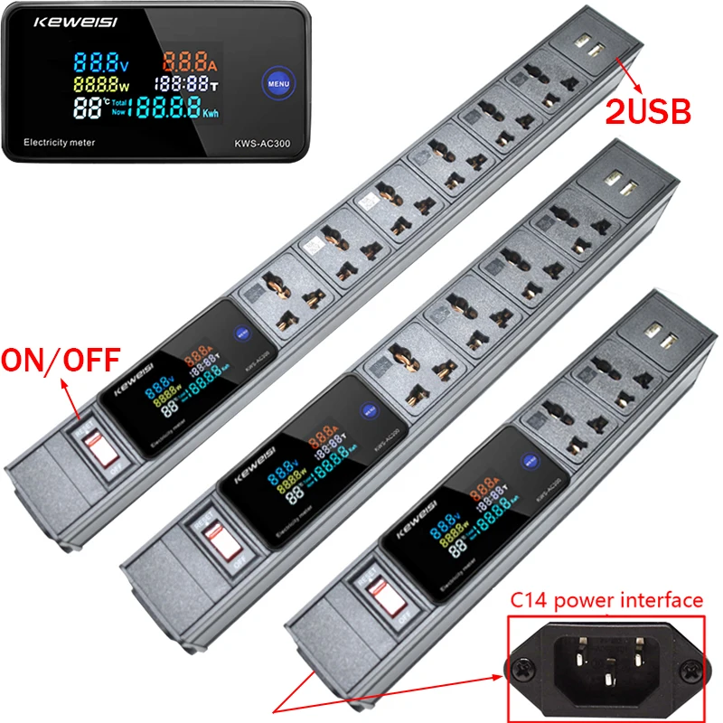Power Strip Digital Volt Watt Kwh temperature 2/3/4/5/6/7/8/9Ways universal Socket Outlets 2USB with Switch C14 interface
Power Strip Digital Volt Watt Kwh temperature 2/3/4/5/6/7/8/9Ways universal Socket Outlets 2USB with Switch C14 interface