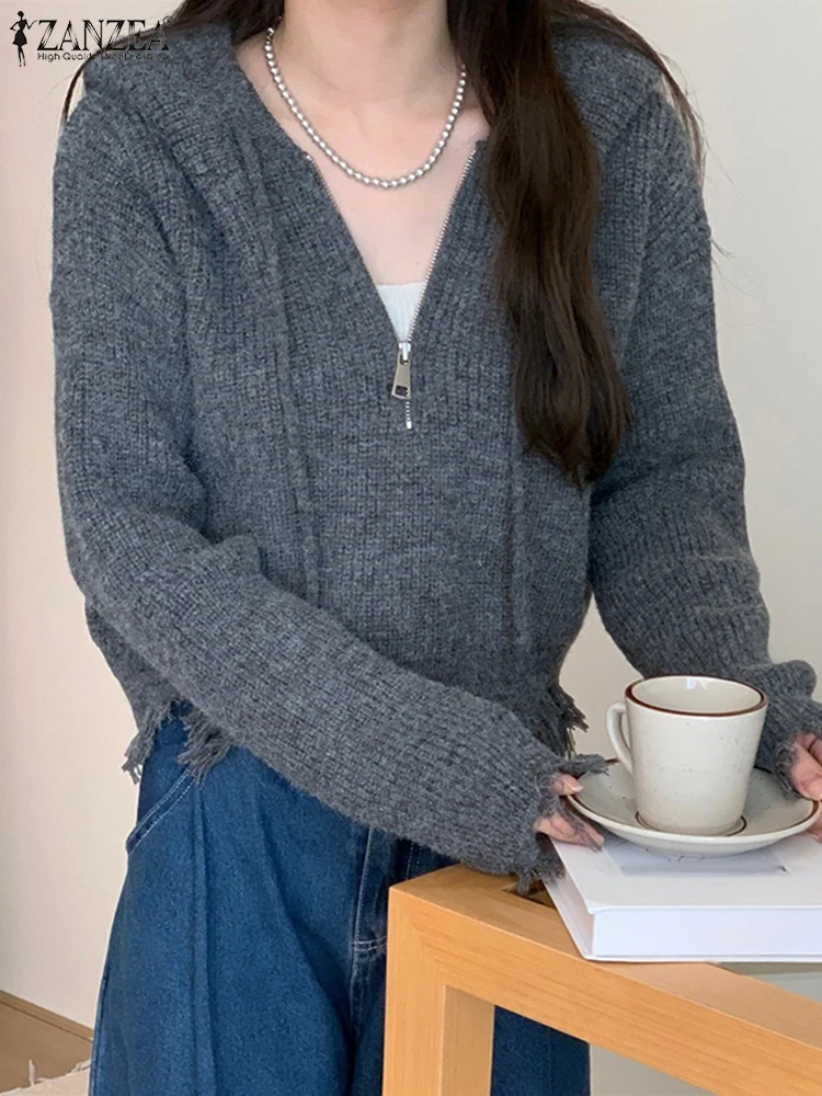 ZANZEA 2021, вязаные свитера, пальто, стильные женские осенние джемперы с длинными рукавами на молнии, пуловеры с капюшоном, зимние свитера
ZANZEA 2021, вязаные свитера, пальто, стильные женские осенние джемперы с длинными рукавами на молнии, пуловеры с капюшоном, зимние свитера