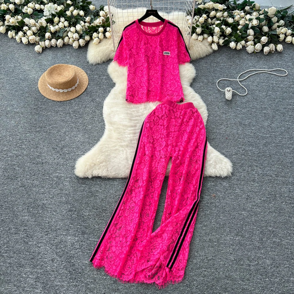 Jarlrysberg Casual Crocheted Lace 2pcs Sets Summer Short Sleeves Chic Tops+Wide Leg Pants For Women Fashion High Street Outfits
Jarlrysberg Casual Crocheted Lace 2pcs Sets Summer Short Sleeves Chic Tops+Wide Leg Pants For Women Fashion High Street Outfits