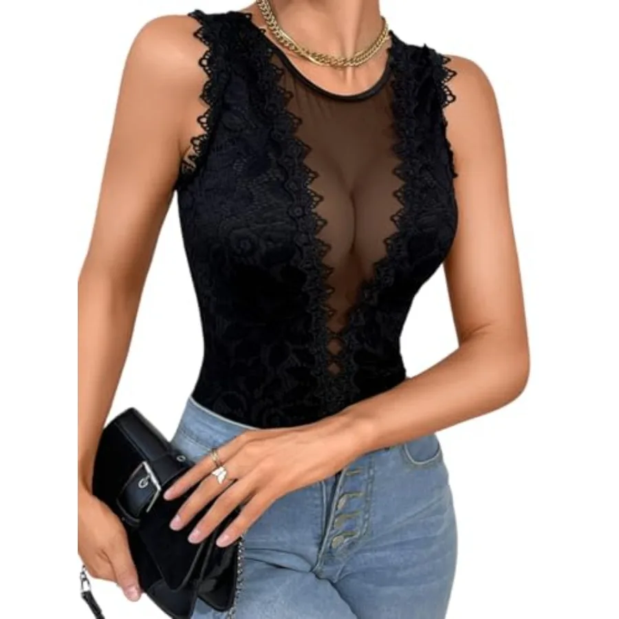 EHSUYAB Sexy Women Lace Bodysuit, Snap Crotch Floral Sleeveless Plunge V Lingerie Sheer Mesh Top, Party Date Night Club Outfit
EHSUYAB Sexy Women Lace Bodysuit, Snap Crotch Floral Sleeveless Plunge V Lingerie Sheer Mesh Top, Party Date Night Club Outfit