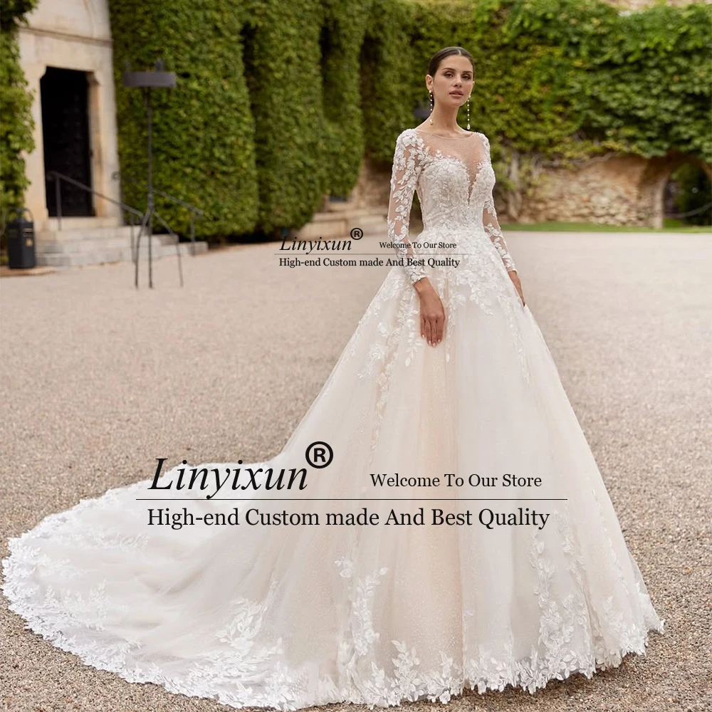 Elegant Lace Applique Wedding Dresses for Women A-Line Bridal Gowns Customized Long Sleeves Deep V-Neck Chapel robe de mariée
Elegant Lace Applique Wedding Dresses for Women A-Line Bridal Gowns Customized Long Sleeves Deep V-Neck Chapel robe de mariée