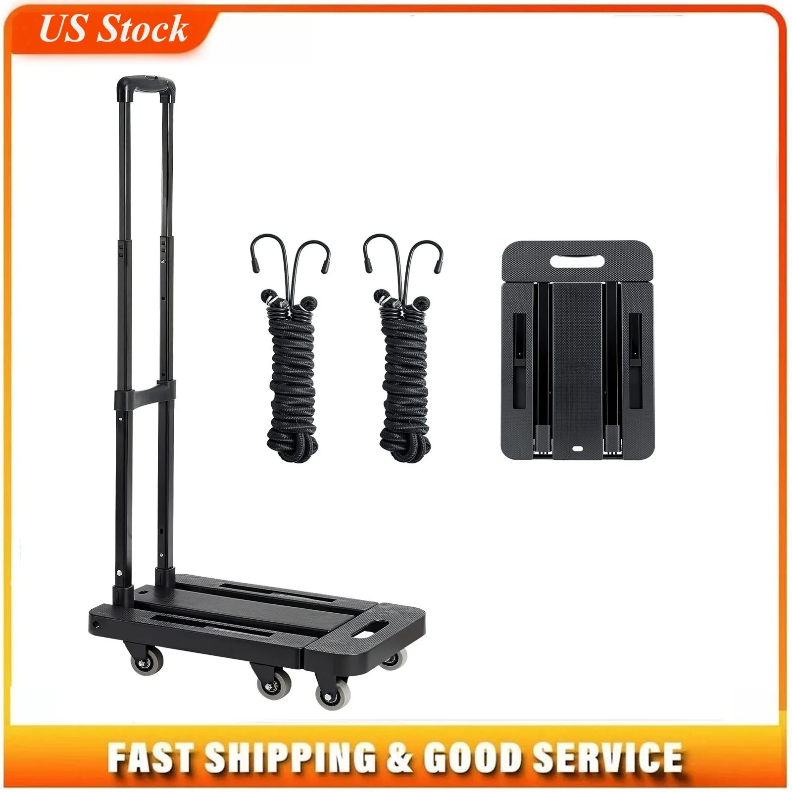 Folding Hand Truck, 500 lbs Load Capacity, Collapsible Luggage Cart with 6 Wheels, 2 Elastic Ropes & Expandable Base, Utility Dolly Platform Cart for Airport Travel Luggage Office Moving, Black
Folding Hand Truck, 500 lbs Load Capacity, Collapsible Luggage Cart with 6 Wheels, 2 Elastic Ropes & Expandable Base, Utility Dolly Platform Cart for Airport Travel Luggage Office Moving, Black
