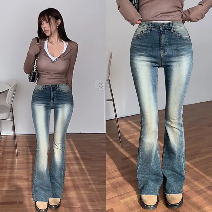 Sexy Flared Jeans Women's High Waist Cotton Stretch Denim Bell Bot Korean Sle Waed Frayed Trousers Trendy
Sexy Flared Jeans Women's High Waist Cotton Stretch Denim Bell Bot Korean Sle Waed Frayed Trousers Trendy