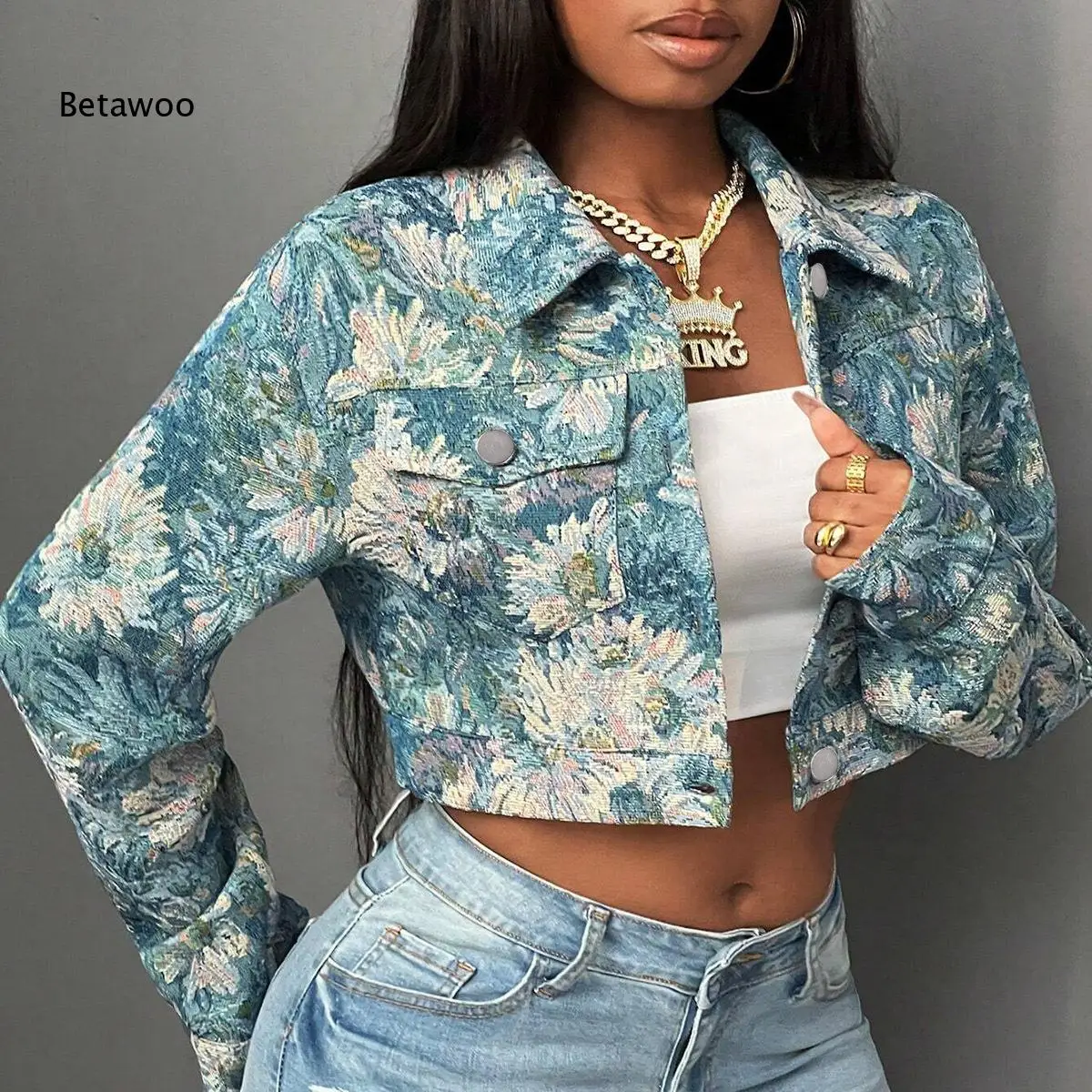 Street Style Floral Jacquard Print Lapel Collar Long Sleeve Cropped Coat
Street Style Floral Jacquard Print Lapel Collar Long Sleeve Cropped Coat