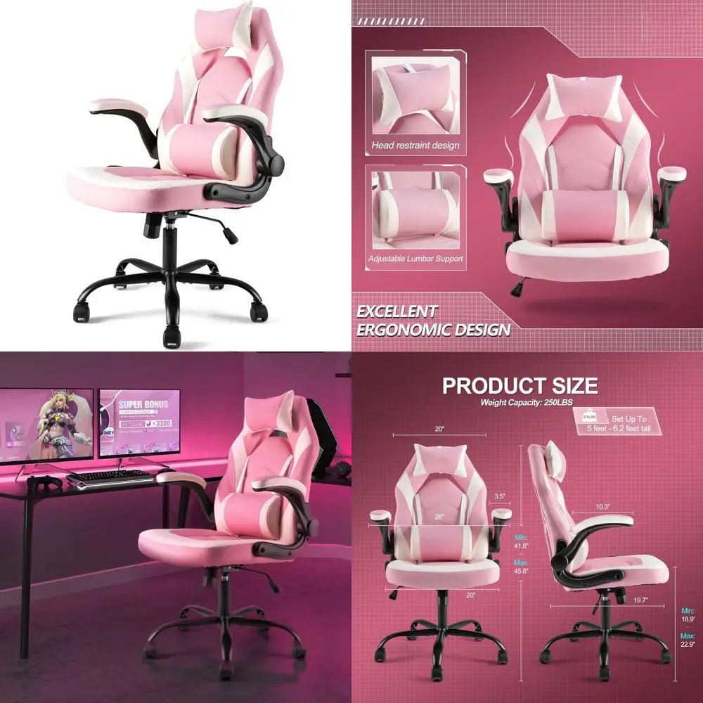 Pink Ergonomic PU Leather Gaming Desk Chair with Adjustable Lumbar Support, Swivel Wheels, and Reclining Feature for Adults and
Pink Ergonomic PU Leather Gaming Desk Chair with Adjustable Lumbar Support, Swivel Wheels, and Reclining Feature for Adults and