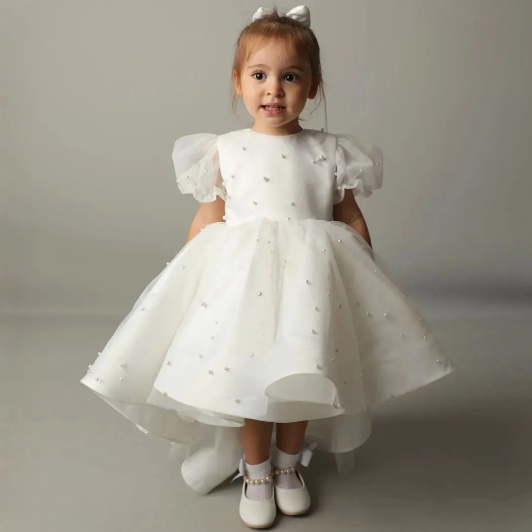 Customized Flower Girl Dress Ivory Satin Tulle Pearls With Bow Short Sleeve For Wedding Birthday Party Prom Holy Communion Gown
Customized Flower Girl Dress Ivory Satin Tulle Pearls With Bow Short Sleeve For Wedding Birthday Party Prom Holy Communion Gown