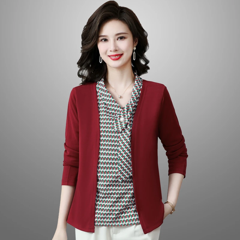 Fashion Female Middle-Aged Mother Fake Two Piece Pullover T-Shirts Womens Spring Autumn Top
Fashion Female Middle-Aged Mother Fake Two Piece Pullover T-Shirts Womens Spring Autumn Top