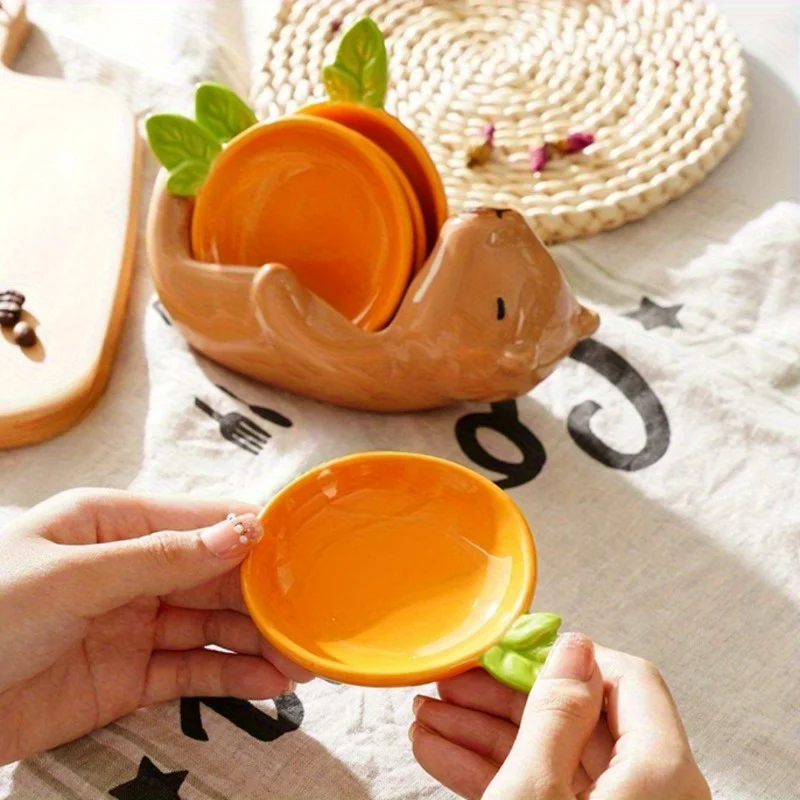 1set Cute Capybara Ceramic Dip and Seasoning Plate-Orange and Beige Bear Design with Leaves for Hot Pot Soy Sauce and Kitchen
1set Cute Capybara Ceramic Dip and Seasoning Plate-Orange and Beige Bear Design with Leaves for Hot Pot Soy Sauce and Kitchen