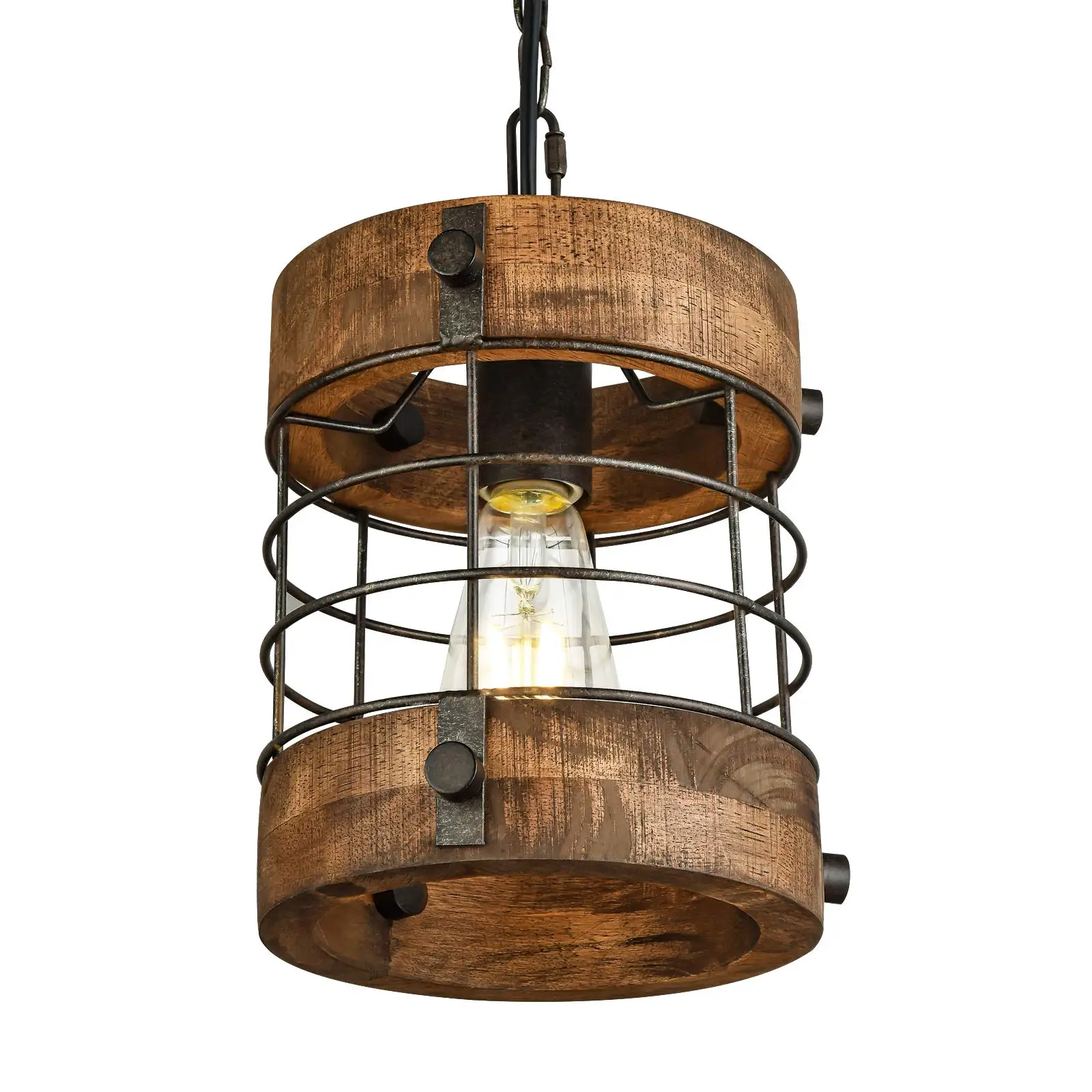 Retro Industrial Metal and Wood Chandelier 1-Light Round Cage Pendant Light Fixture for Kitchen Island Foyer Hallway Bar
Retro Industrial Metal and Wood Chandelier 1-Light Round Cage Pendant Light Fixture for Kitchen Island Foyer Hallway Bar