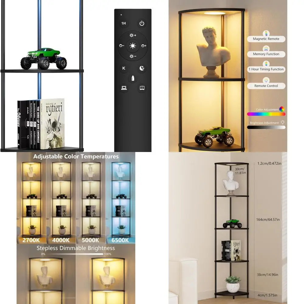 64.5 Tall Corner Shelf with RGBCW LED, Slim Metal Floor Lamp, Storage Rack for Home & Office Decor
64.5 Tall Corner Shelf with RGBCW LED, Slim Metal Floor Lamp, Storage Rack for Home & Office Decor