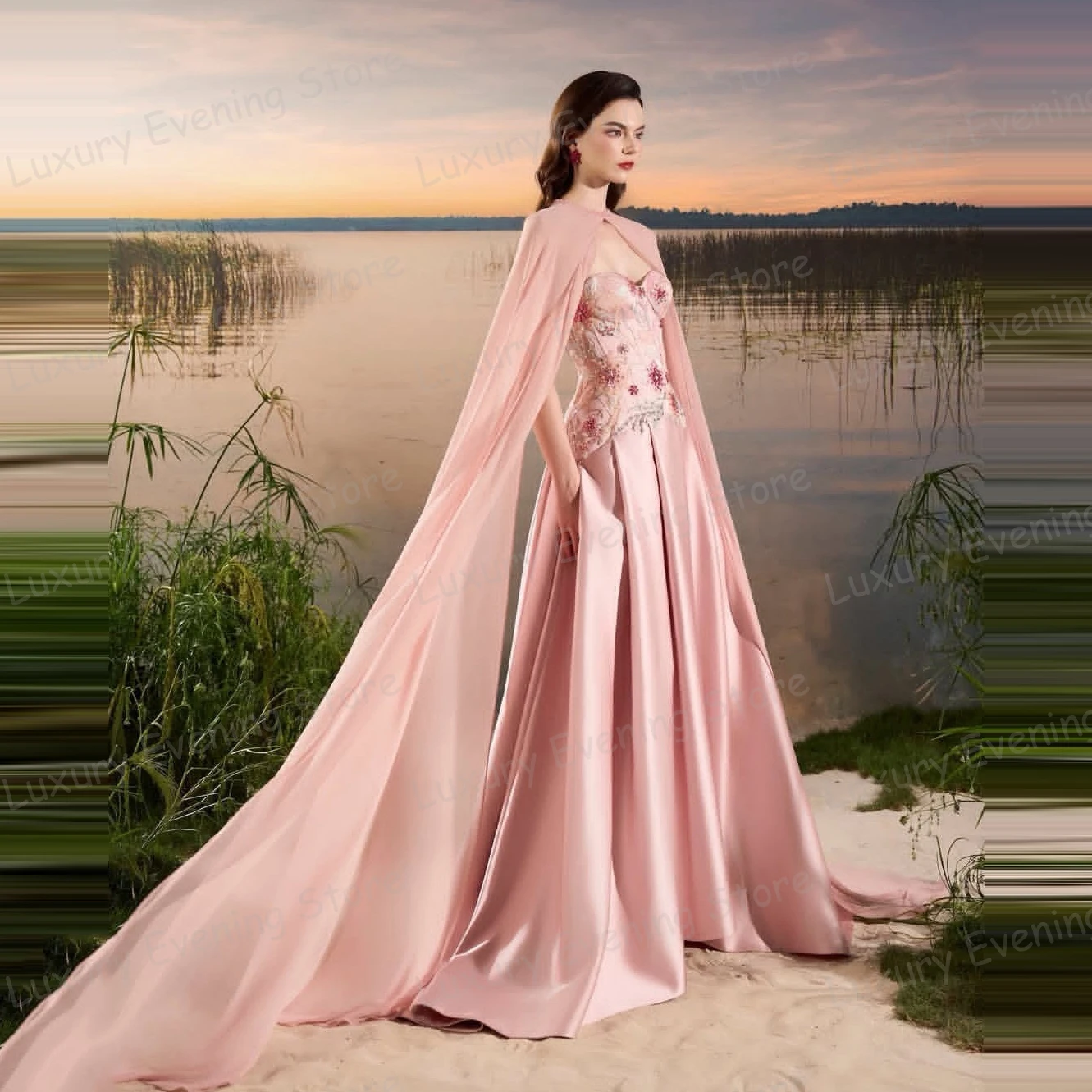 Luxury Pink Evening Dresses Woman Mermaid Sexy Shawl Appliques Party Prom Gowns Fashion Sleeveless Vestidos De Novia Customized
Luxury Pink Evening Dresses Woman Mermaid Sexy Shawl Appliques Party Prom Gowns Fashion Sleeveless Vestidos De Novia Customized