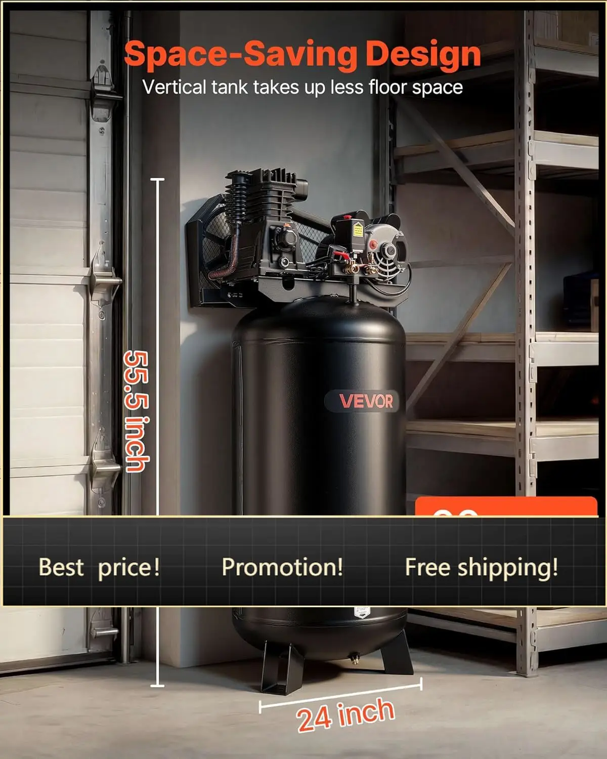 60 Gallons Heavy-Duty Air Compressor, 3.7HP 8 SCFM at 90PSI Air Compressors Max 155PSI Pressure, Oil-Lubricated Compressor Tank
60 Gallons Heavy-Duty Air Compressor, 3.7HP 8 SCFM at 90PSI Air Compressors Max 155PSI Pressure, Oil-Lubricated Compressor Tank