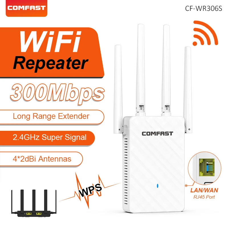 COMFAST 300Mbps WiFi Repeater WIFI Extender Amplifier 2.4G Wireless Long Range WiFi Router Signal Extender WPS Roteador Booster
COMFAST 300Mbps WiFi Repeater WIFI Extender Amplifier 2.4G Wireless Long Range WiFi Router Signal Extender WPS Roteador Booster