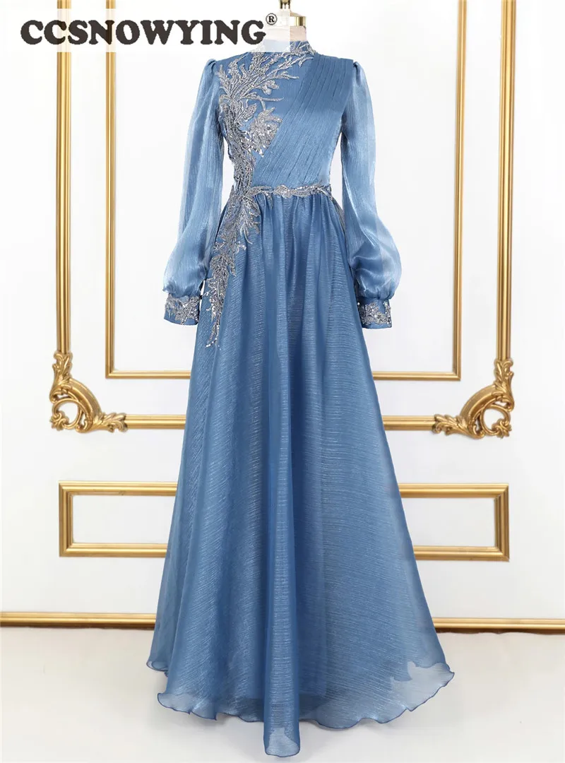 Blue Organza Appliques Long Sleeve Muslim Evening Dresses Hijab Formal Party Gown Arabic Dubai Prom Dress Islamic Robe De Soiree
Blue Organza Appliques Long Sleeve Muslim Evening Dresses Hijab Formal Party Gown Arabic Dubai Prom Dress Islamic Robe De Soiree