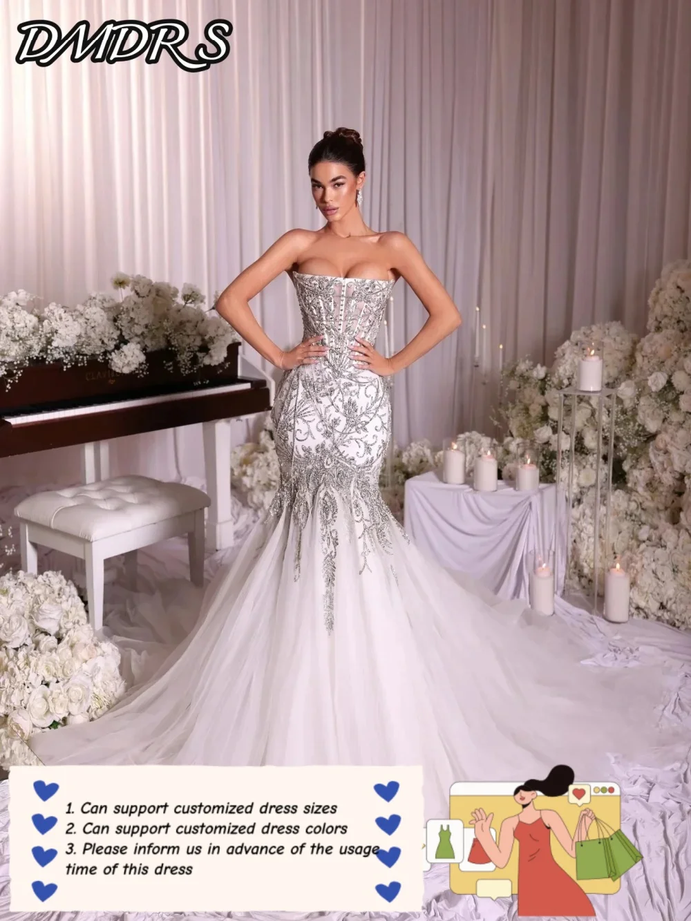 DMDRS Strapless Mermaid Wedding Dress 2025 Beaded Sleeveless Bridal Gown Beaded Tulle Floor-Length Bridal Dresses Customized
DMDRS Strapless Mermaid Wedding Dress 2025 Beaded Sleeveless Bridal Gown Beaded Tulle Floor-Length Bridal Dresses Customized