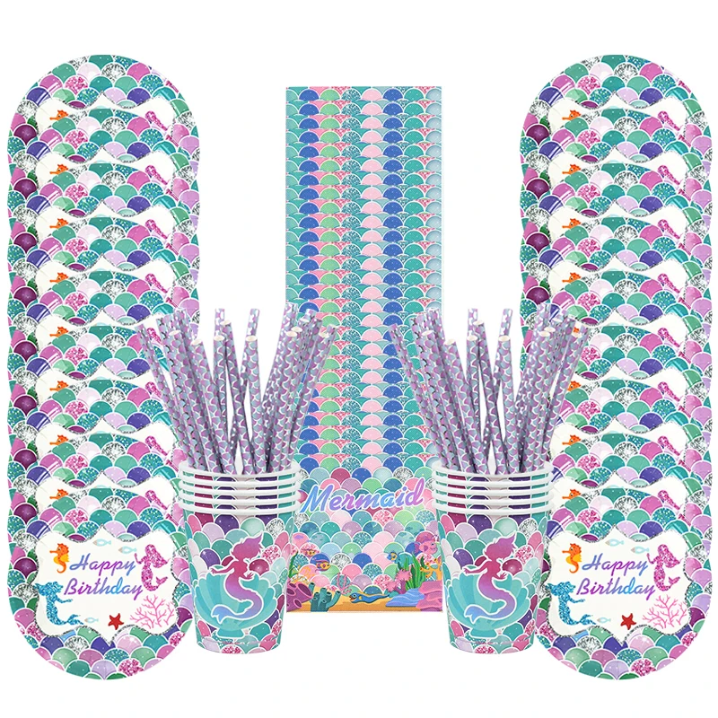 Mermaid Party Disposable Tableware Set Little Mermaid Theme Paper Plates Cups Kids Girls Birthday Decoration Favors Supplies
Mermaid Party Disposable Tableware Set Little Mermaid Theme Paper Plates Cups Kids Girls Birthday Decoration Favors Supplies