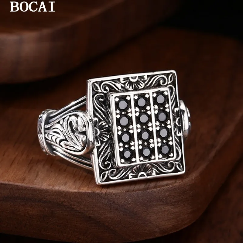 S925 Sterling Silver Ring Retro Trendy Personality Black Zircon Square Tang Grass Pattern Flower Open Ring
S925 Sterling Silver Ring Retro Trendy Personality Black Zircon Square Tang Grass Pattern Flower Open Ring