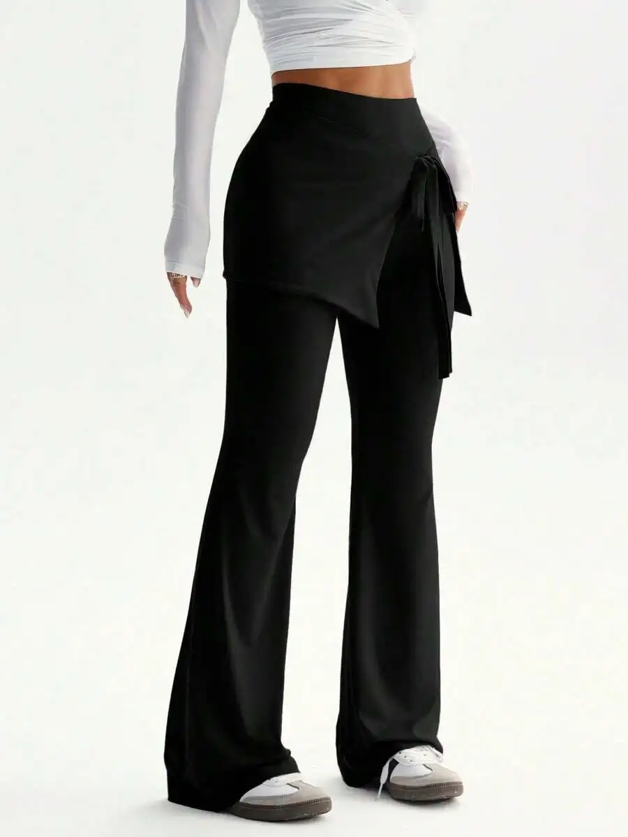 Black Flared Pants With Wrap Tie Waist Korean Casual Style
Black Flared Pants With Wrap Tie Waist Korean Casual Style